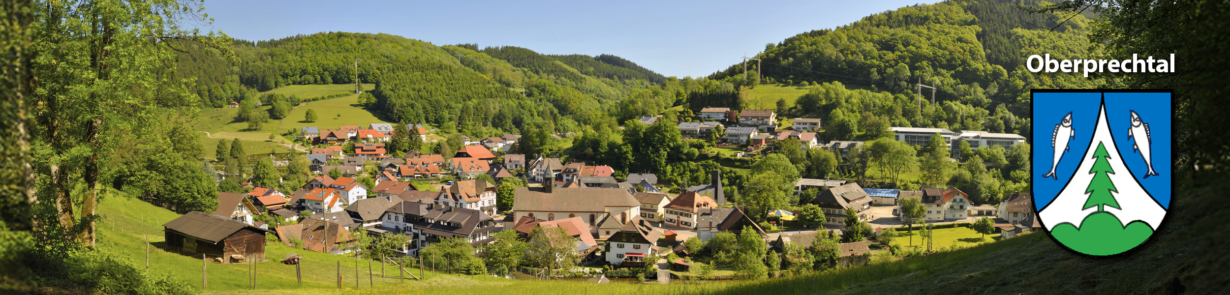Blick auf die Ortsmitte des Stadtteils Oberprechtal